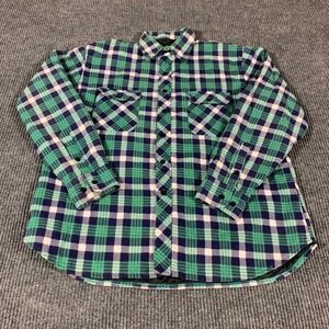 VTG Omni II Shirt Man's XL Green Plaid Flannel‎ Button Up Lined Grunge Workwear